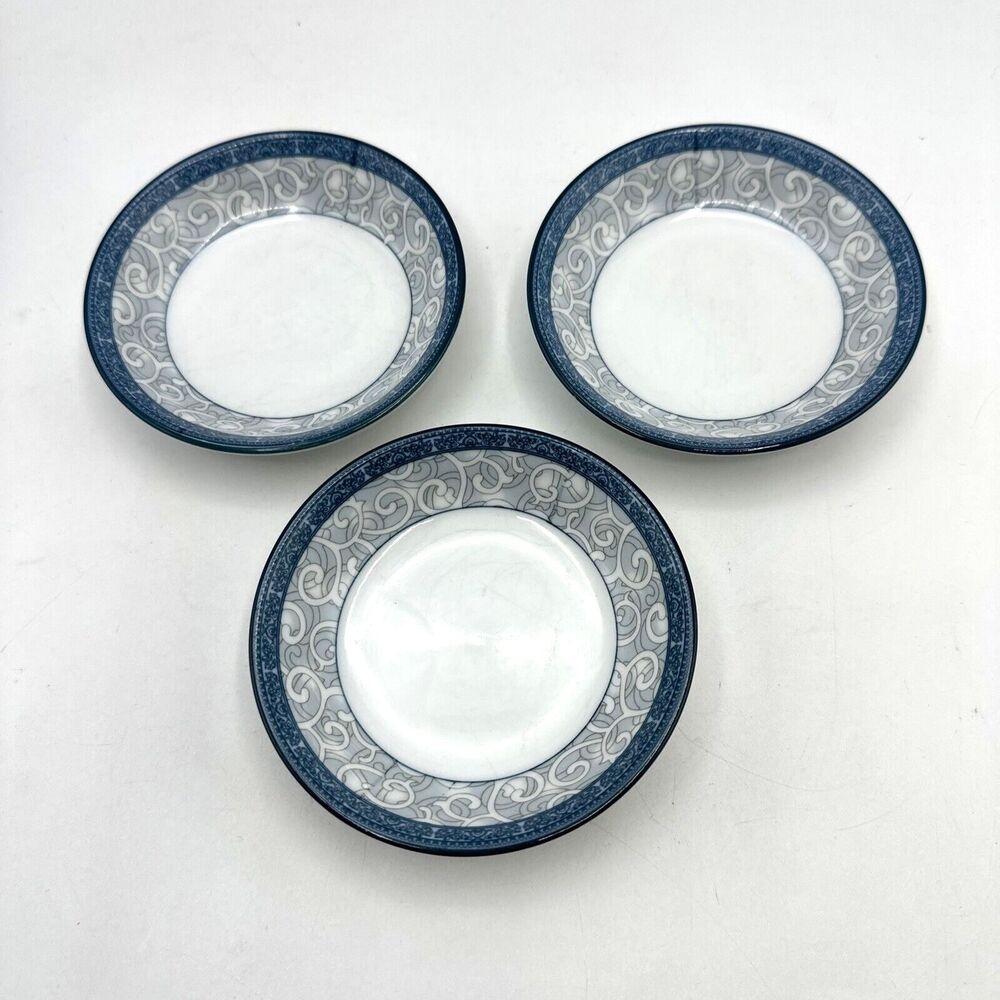 LAT Oriental 4” saucer/sauce bowls blue/grey design Set of 3